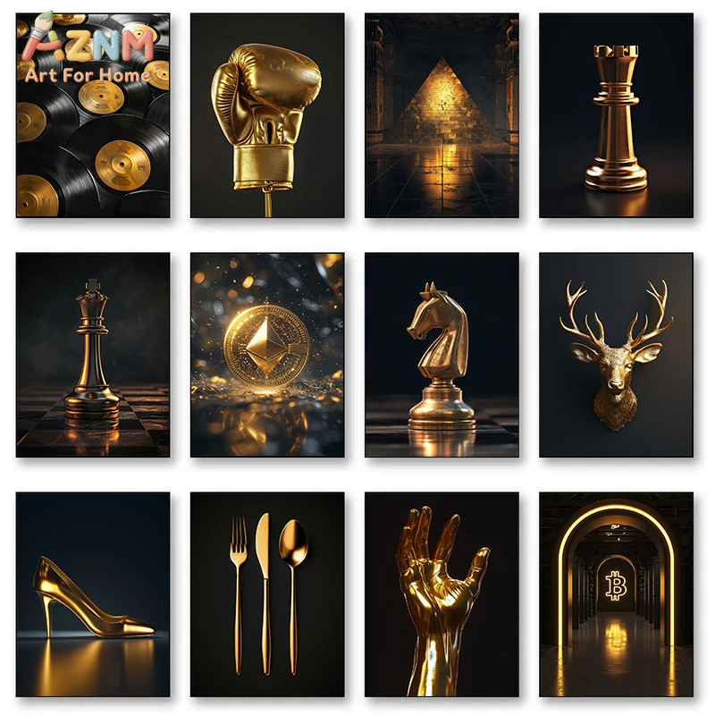 Luxury Lifestyle Items - AZNM Luxe goudkleurige frameloze canvas wanddecoratie,