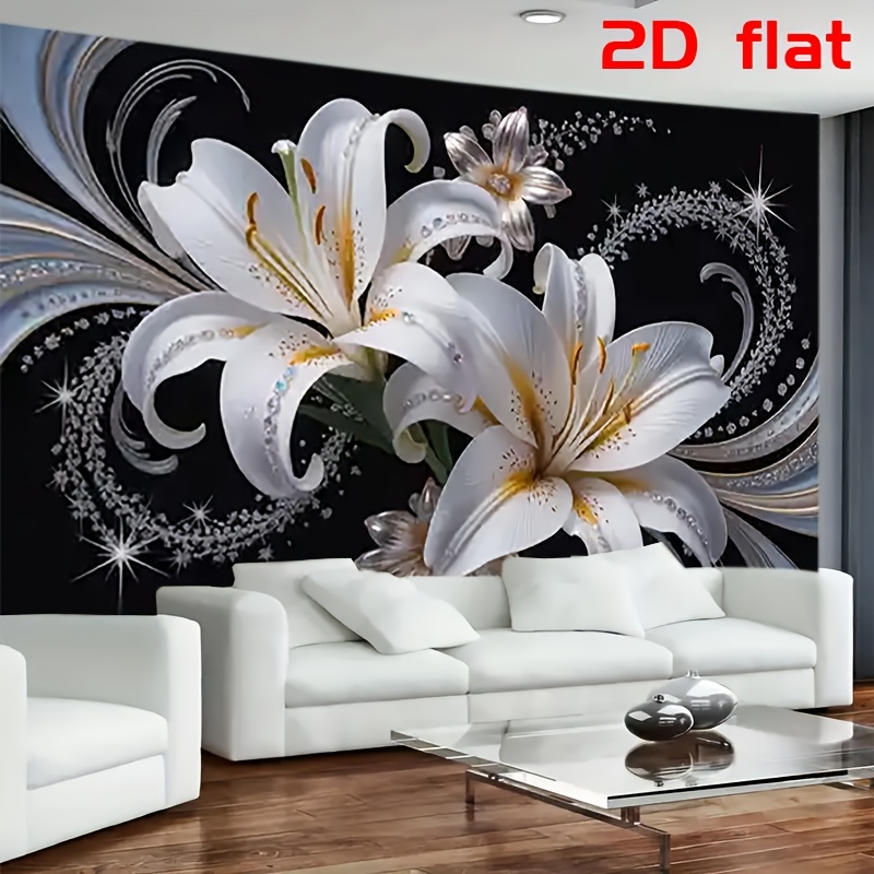 Luxury Lifestyle Items - Luxe witte lelies bloementapijt wanddecoratie zwarte